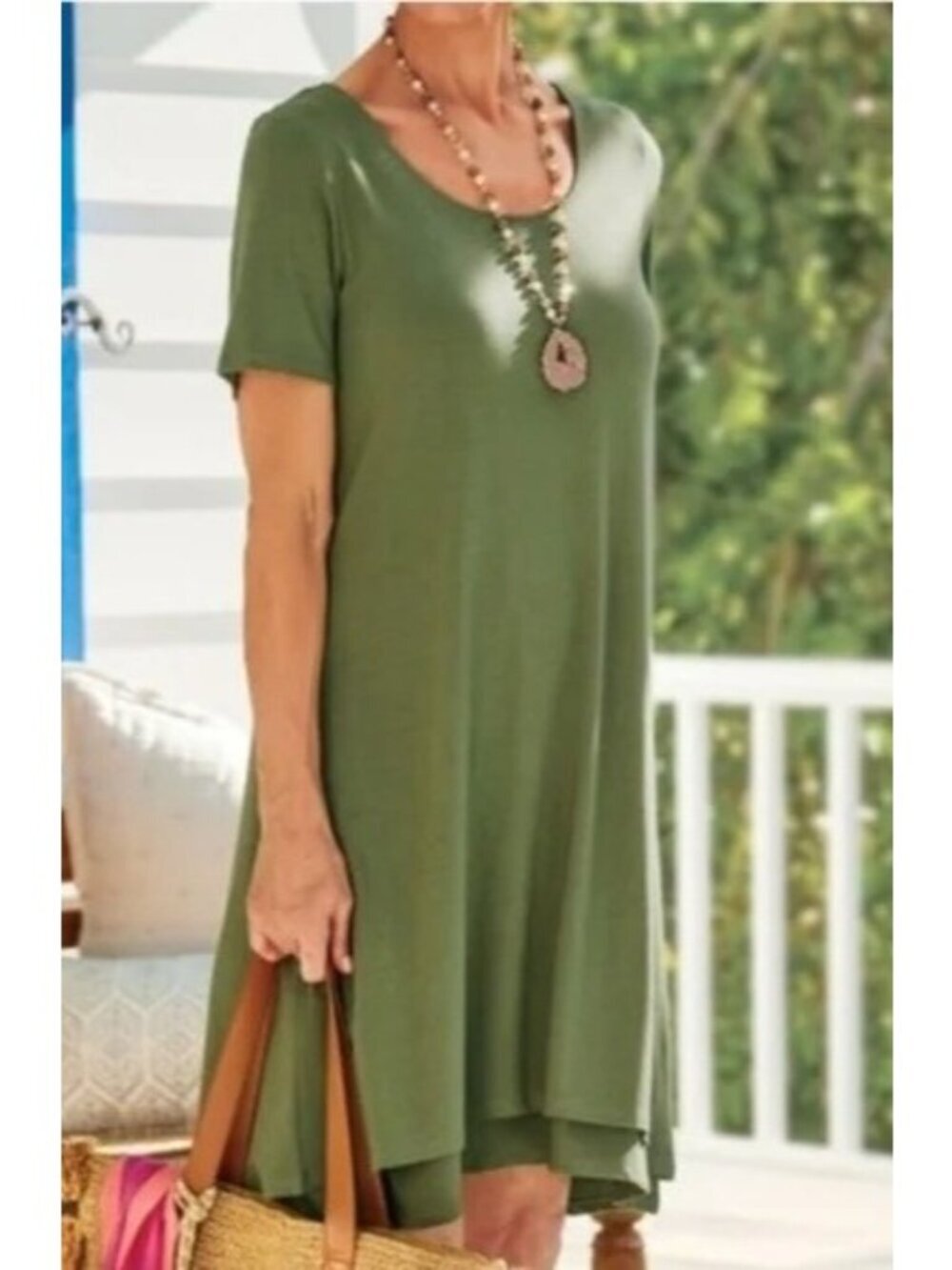 Soft Surroundings Women's Camille T-Shirt Dress Olive Loden Green Size XS 2/4